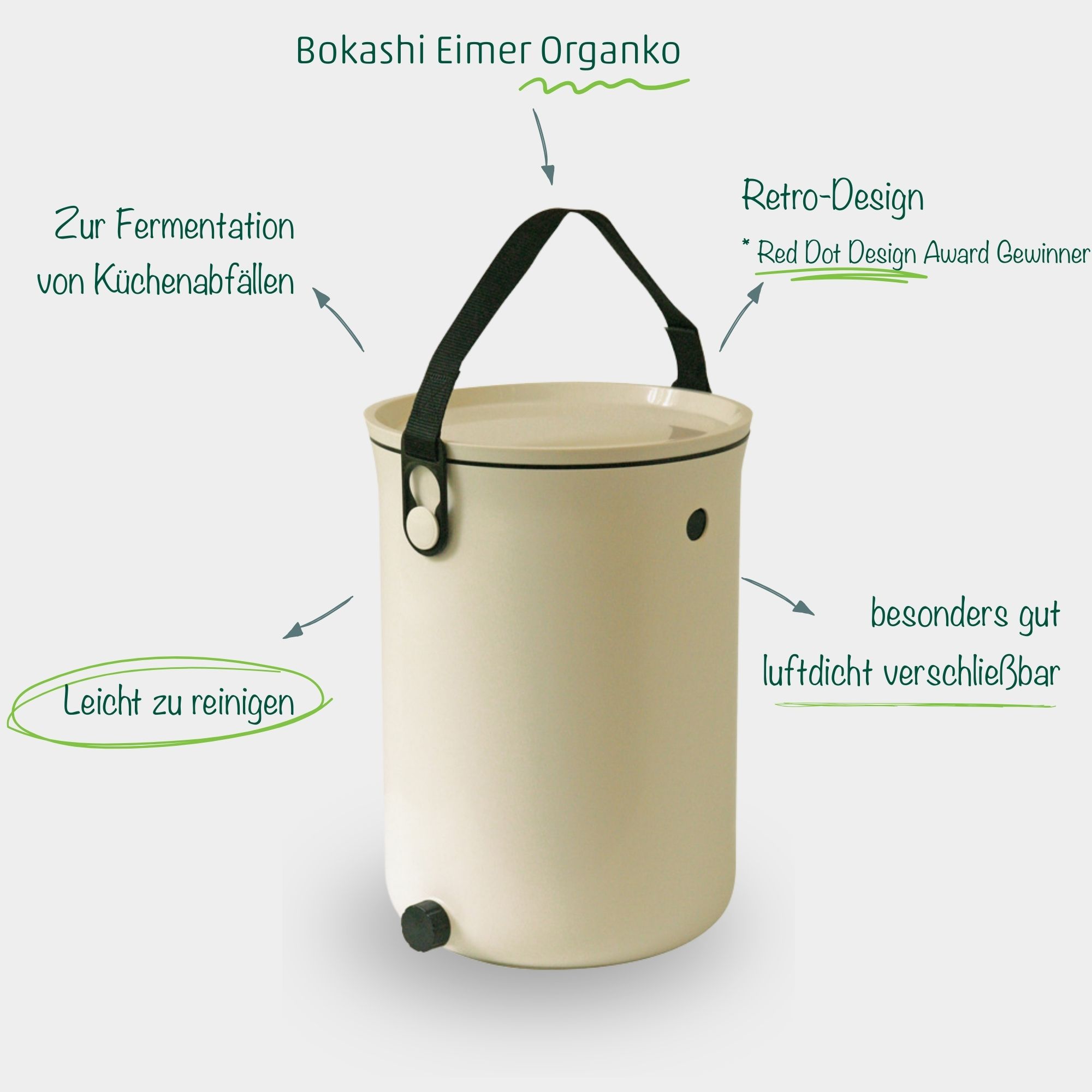 EM Bokashi Eimer Organko 2 weiß 9,6 l - Fermentation von Garten- und Küchenabfällen