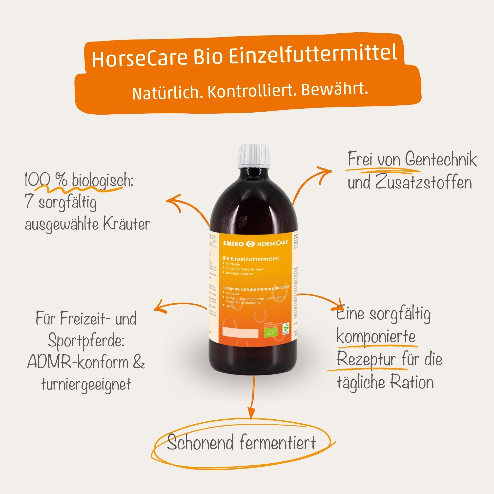 HorseCare Bio Einzelfuttermittel für Pferde - Flüssiges Kräuterferment