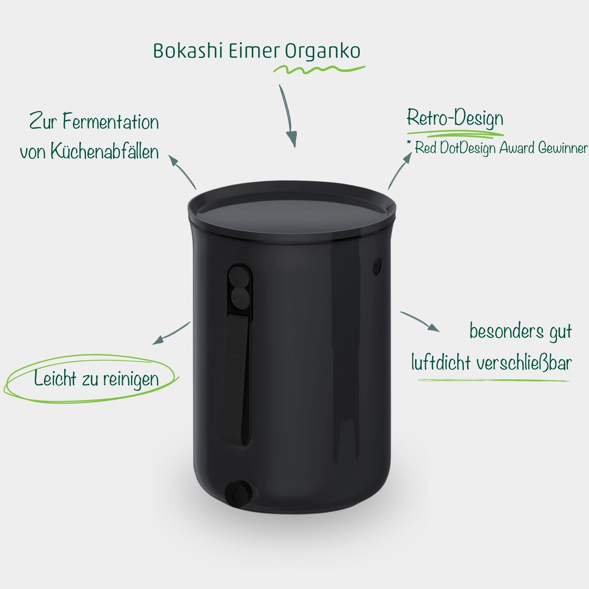 EM Bokashi Eimer Organko 2 schwarz 9,6 l - Fermentation von Garten- und Küchenabfällen