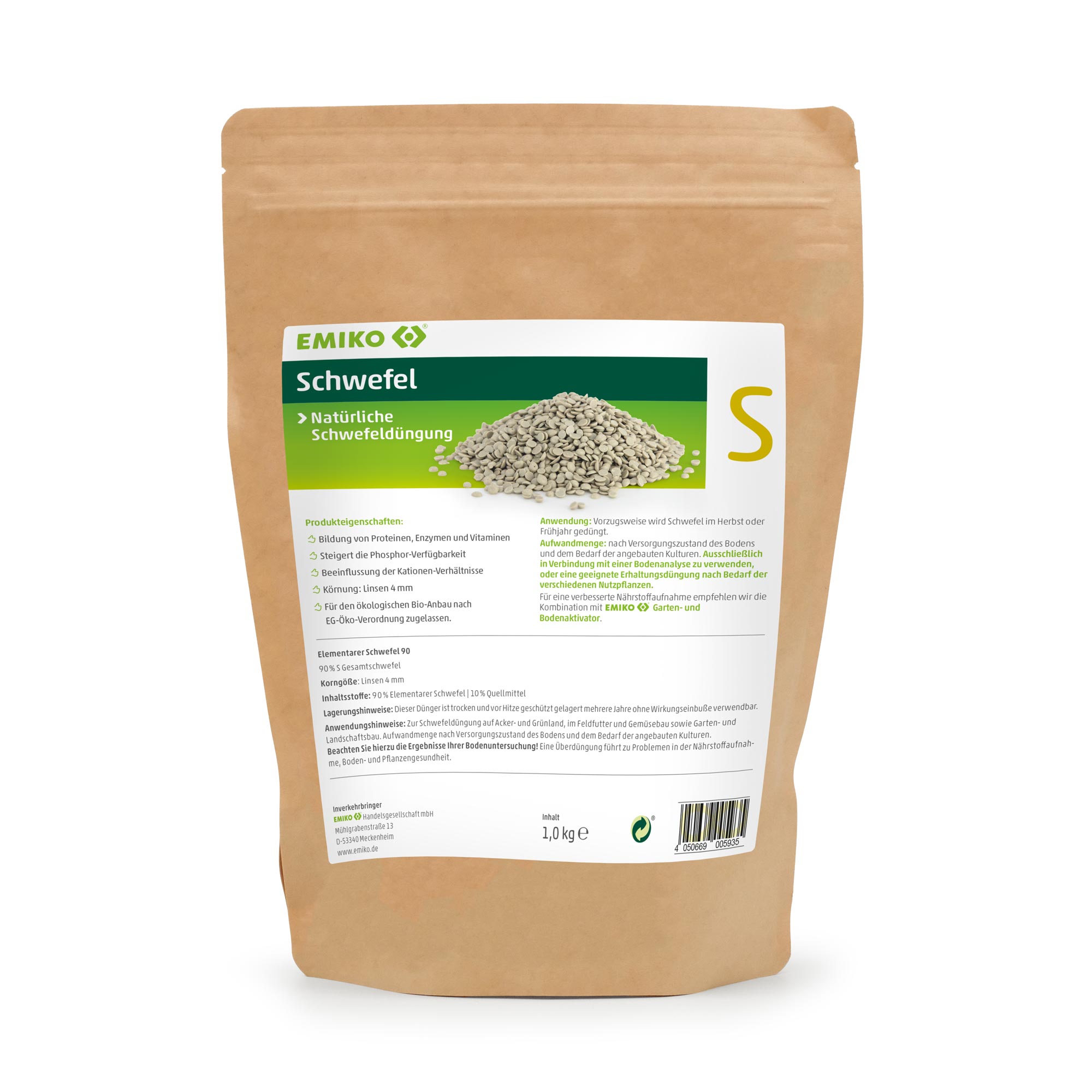 EMIKO Schwefel  Mineralischer Schwefeldnger zur pH-Regulierung &  Bodenpflege | 1,0 kg | EMIKO Online Shop